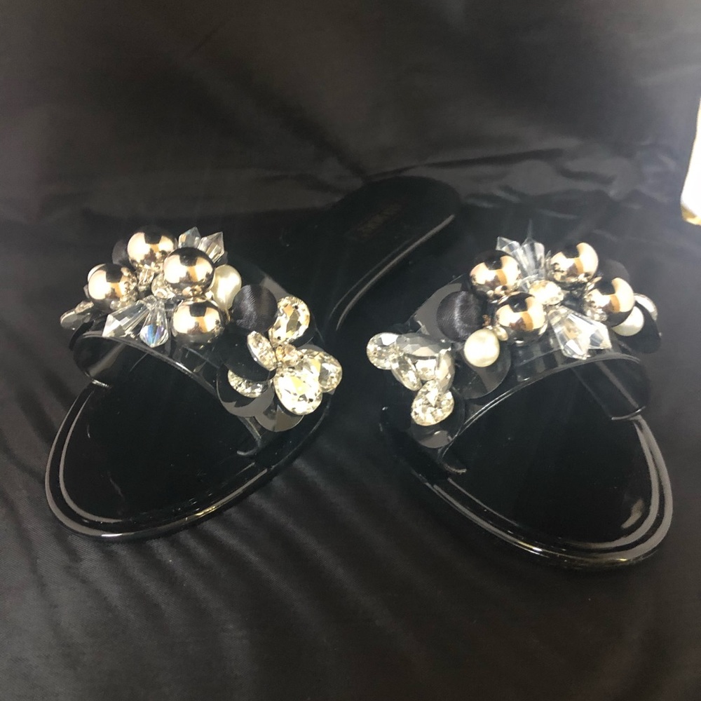 JELLY BLACK SLIDES SANDALS FOR WOMENS - Picture 2 of 4